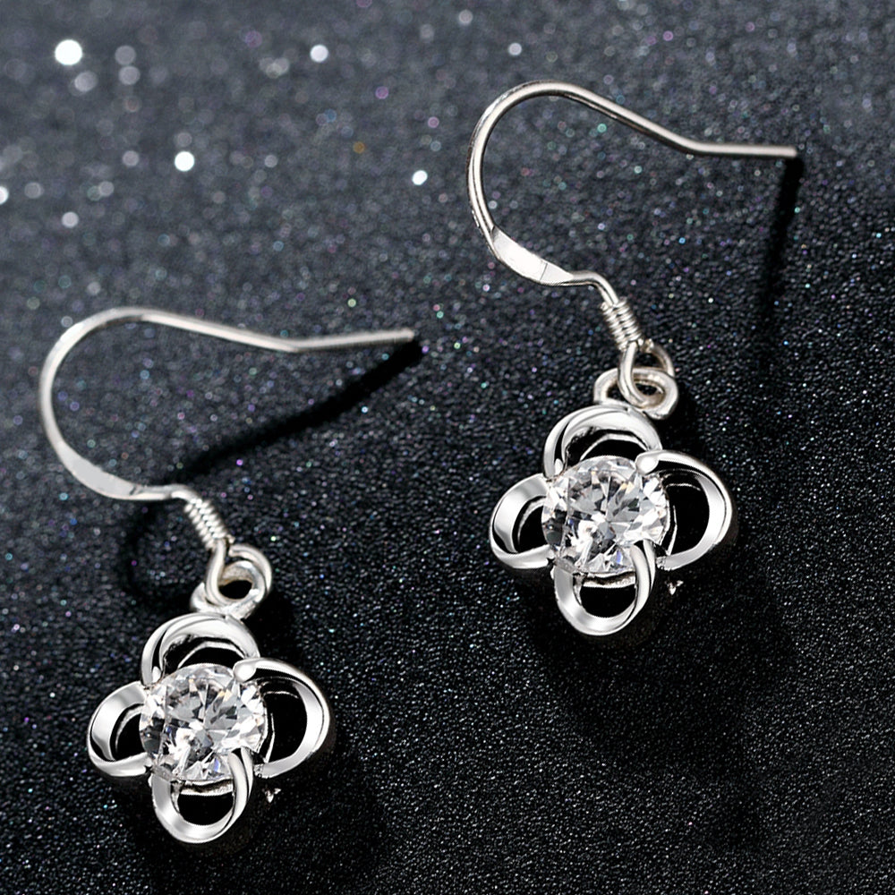 Austrian Crystal Compass Drop Earring in 18K White Gold Plated