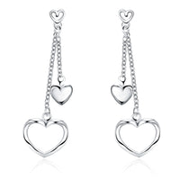 Double Heart Drop Earring in 18K White Gold Plated