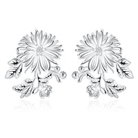 Flower Drop Stud Earring in 18K White Gold Plated