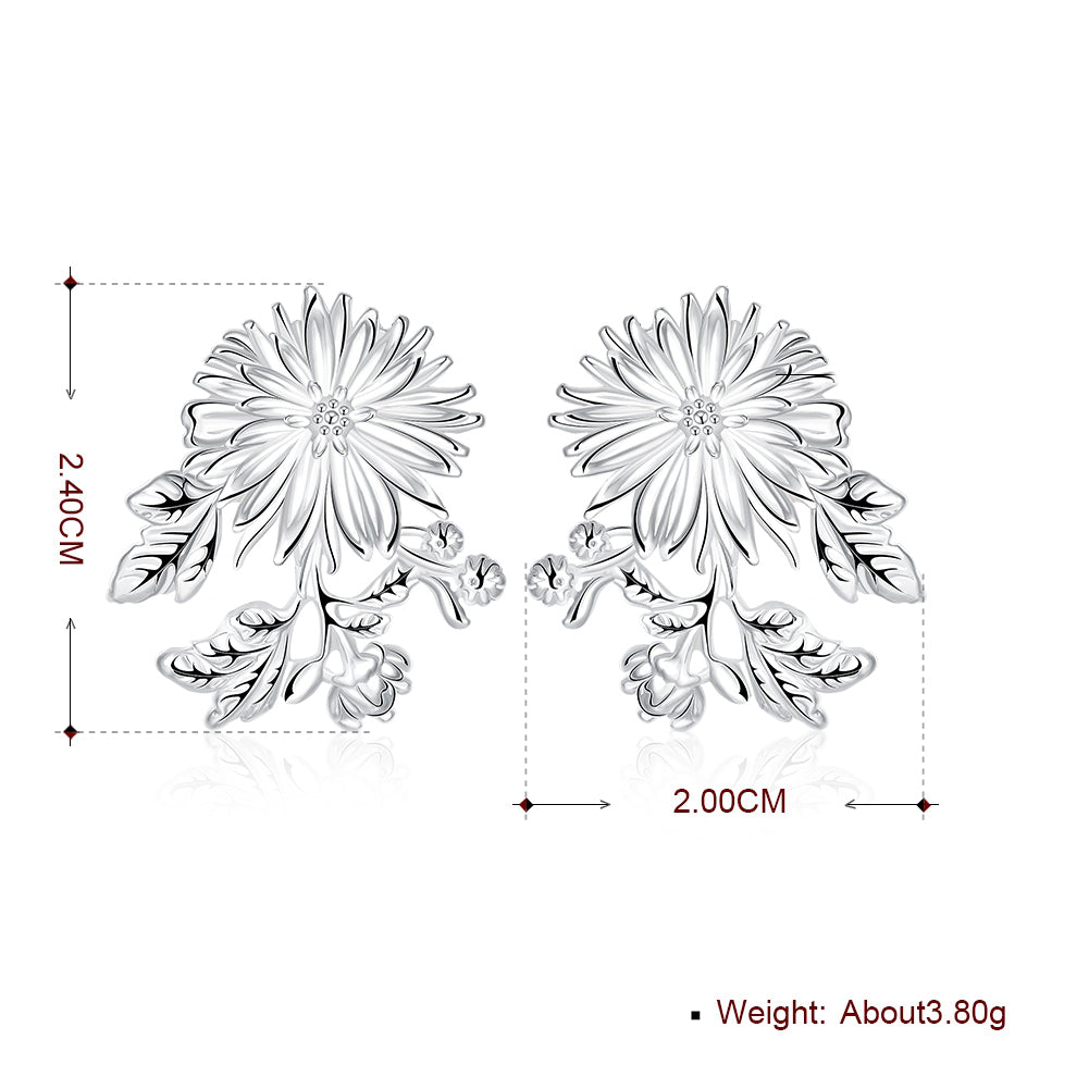 Flower Drop Stud Earring in 18K White Gold Plated