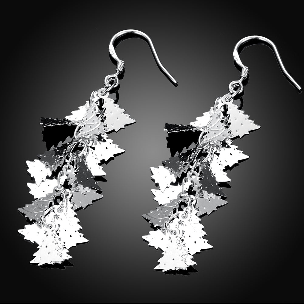 Tree Drop Earring in 18K White Gold Plated