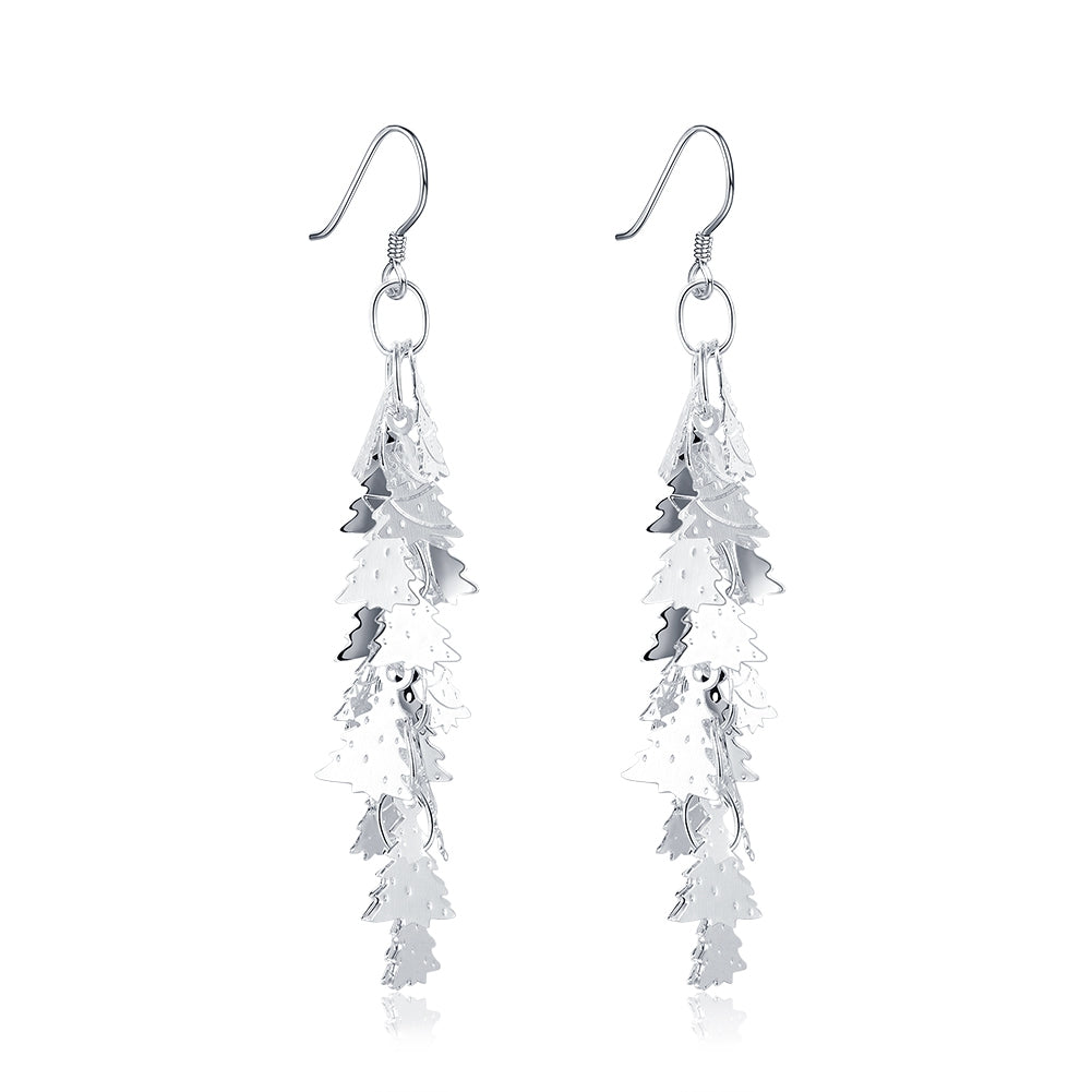 Tree Drop Earring in 18K White Gold Plated