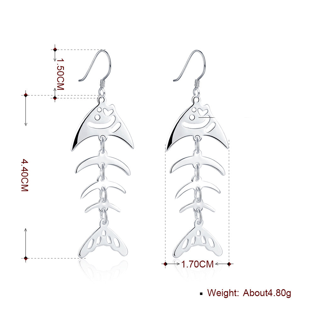 Fish Drop Earring in 18K White Gold Plated