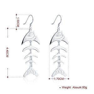 Fish Drop Earring in 18K White Gold Plated