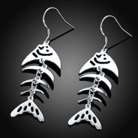 Fish Drop Earring in 18K White Gold Plated
