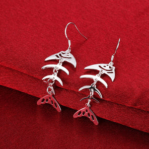 Fish Drop Earring in 18K White Gold Plated