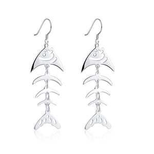Fish Drop Earring in 18K White Gold Plated