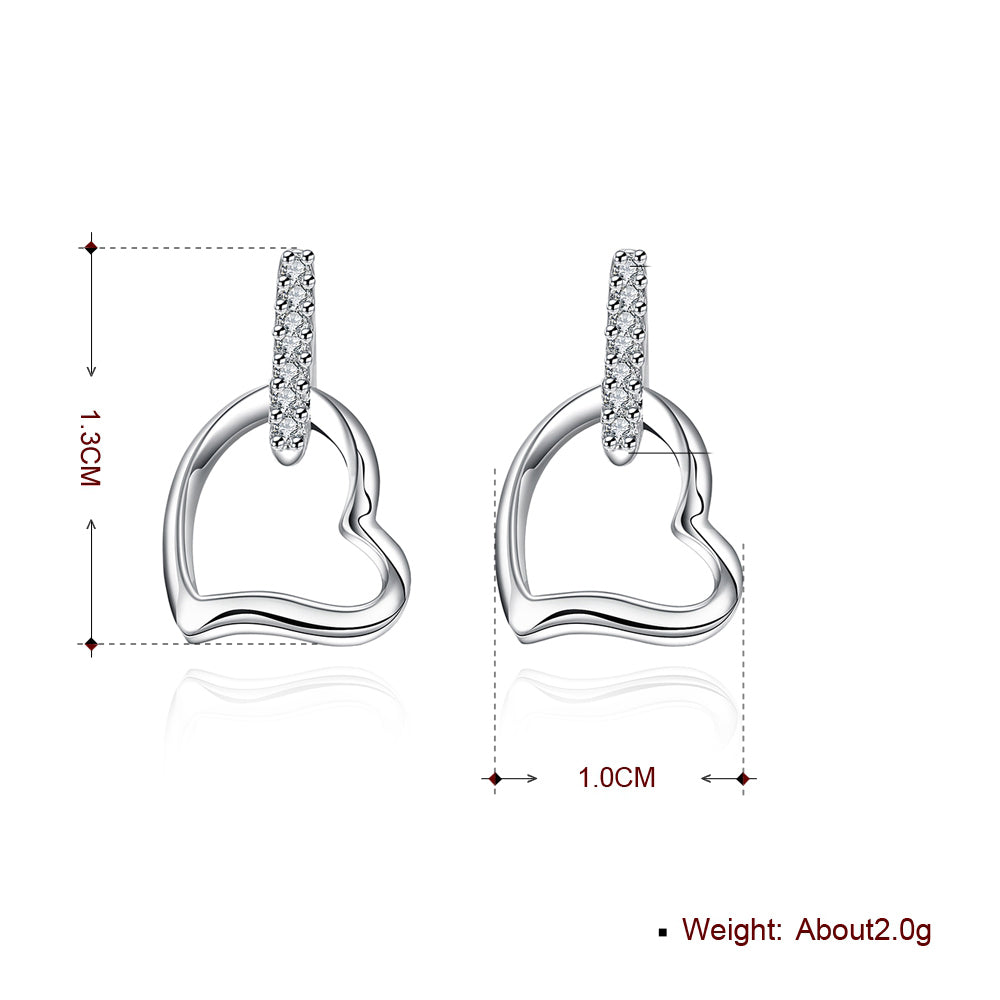 Austrian Crystal Heart Stud Earring in 18K White Gold Plated