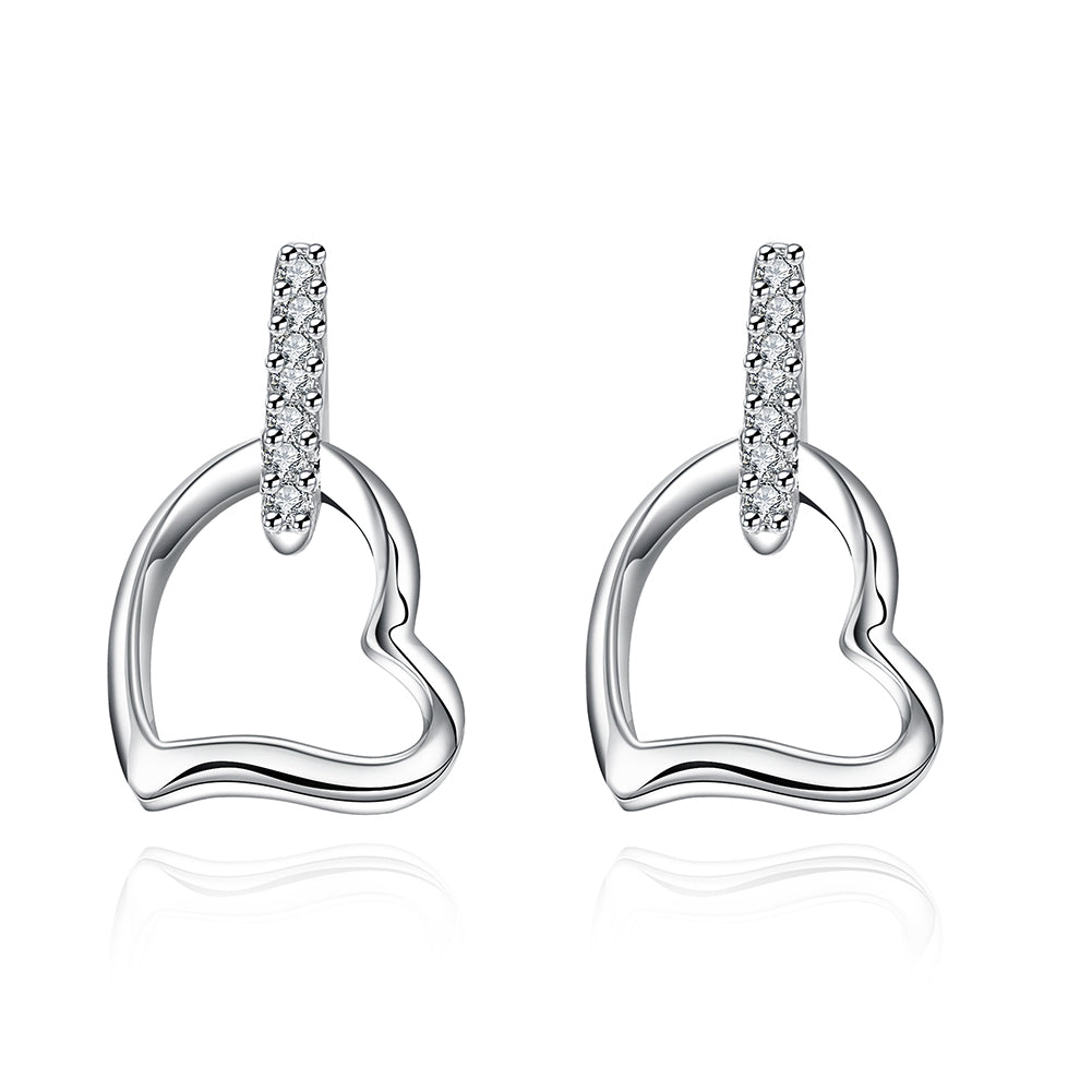 Austrian Crystal Heart Stud Earring in 18K White Gold Plated