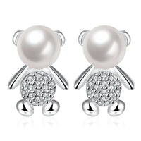 Teddy Bear Stud Earring in 18K White Gold Plated