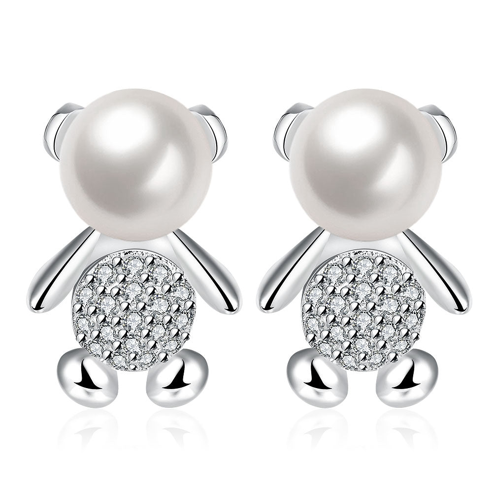 Teddy Bear Stud Earring in 18K White Gold Plated