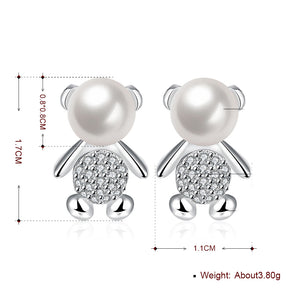 Teddy Bear Stud Earring in 18K White Gold Plated