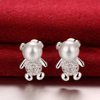 Teddy Bear Stud Earring in 18K White Gold Plated