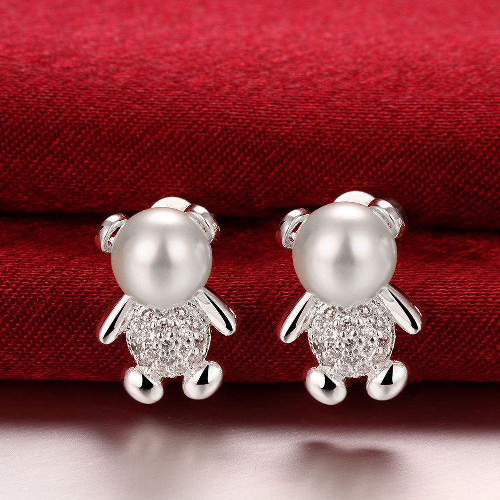 Teddy Bear Stud Earring in 18K White Gold Plated