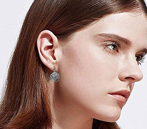 Tree of Life Drop Earring in 18K White Gold Plated