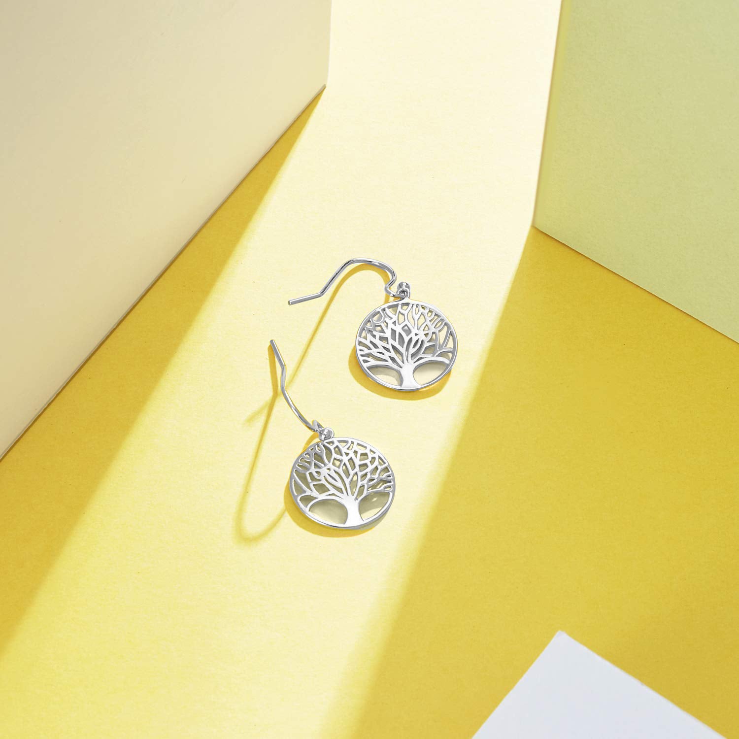 Tree of Life Drop Earring in 18K White Gold Plated