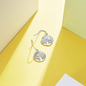 Tree of Life Drop Earring in 18K White Gold Plated
