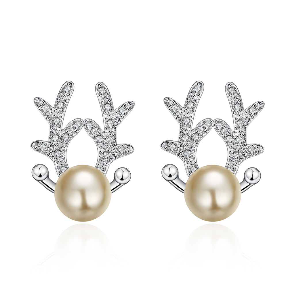 Swarovski Crystal Reindeer Stud Earring in 18K White Gold Plated