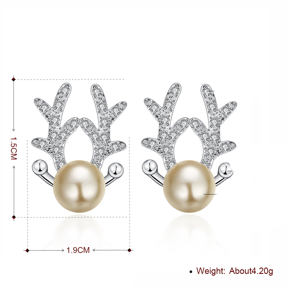 Austrian Crystal Reindeer Stud Earring in 18K White Gold Plated