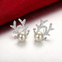 Swarovski Crystal Reindeer Stud Earring in 18K White Gold Plated