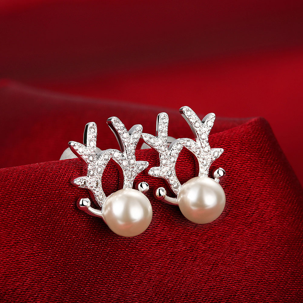 Swarovski Crystal Reindeer Stud Earring in 18K White Gold Plated