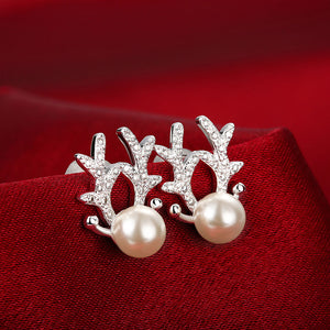 Austrian Crystal Reindeer Stud Earring in 18K White Gold Plated