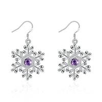 Swarovski Crystal Amethyst Snowflake Drop Earring in 18K White Gold Plated