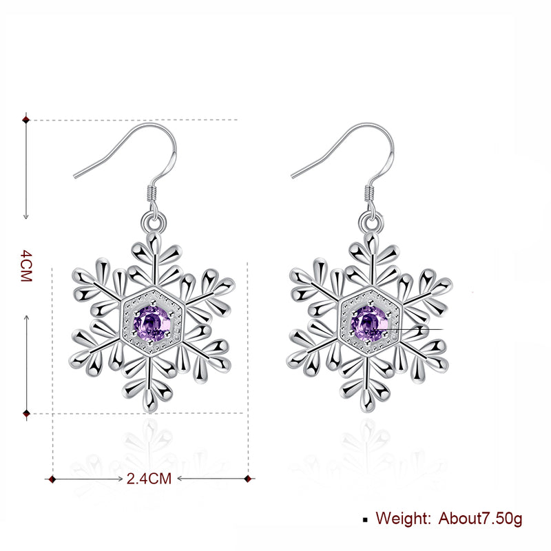 Swarovski Crystal Amethyst Snowflake Drop Earring in 18K White Gold Plated