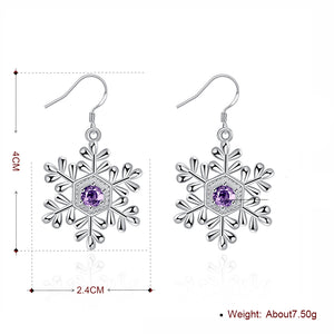 Austrian Crystal Amethyst Snowflake Drop Earring in 18K White Gold Plated