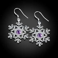 Swarovski Crystal Amethyst Snowflake Drop Earring in 18K White Gold Plated