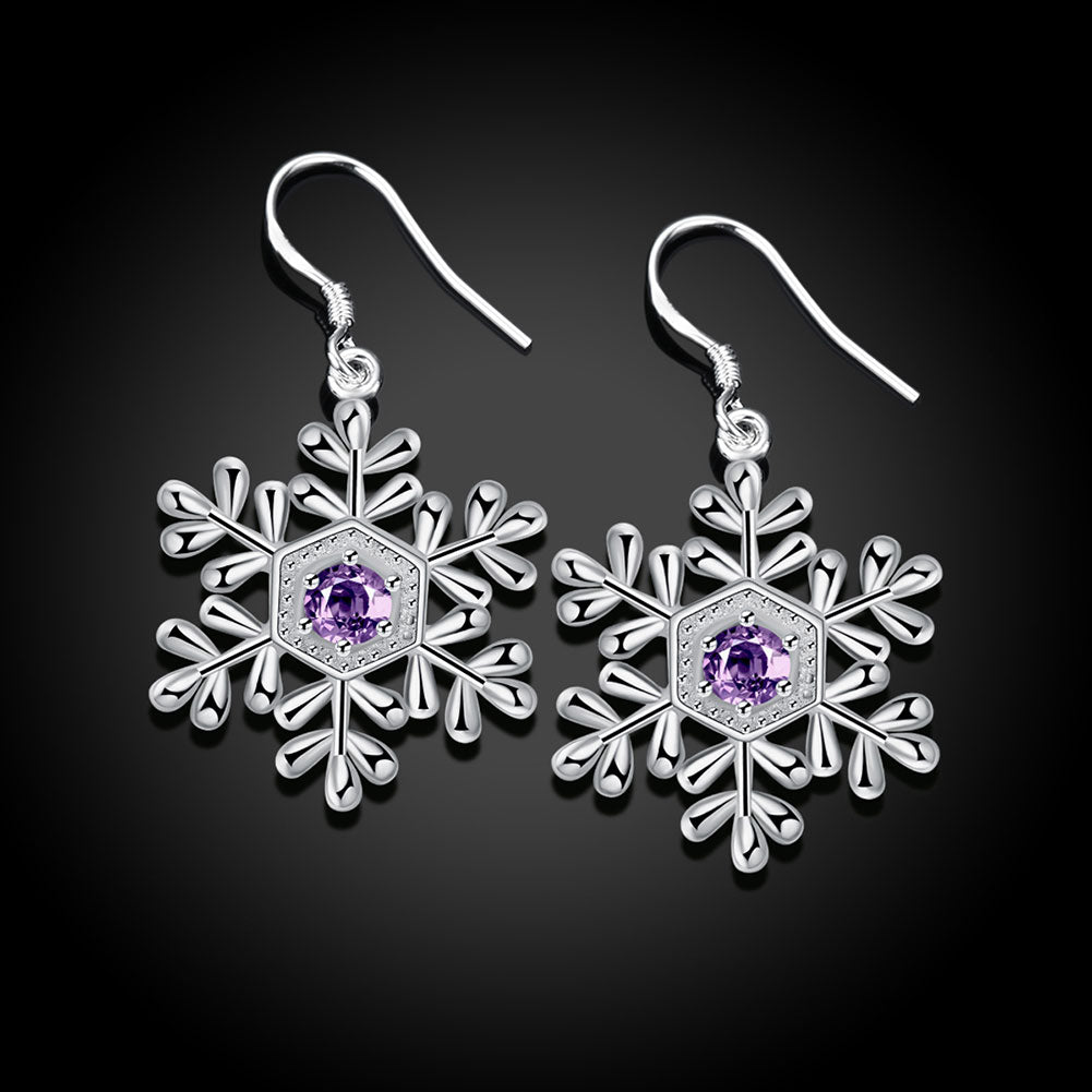 Swarovski Crystal Amethyst Snowflake Drop Earring in 18K White Gold Plated