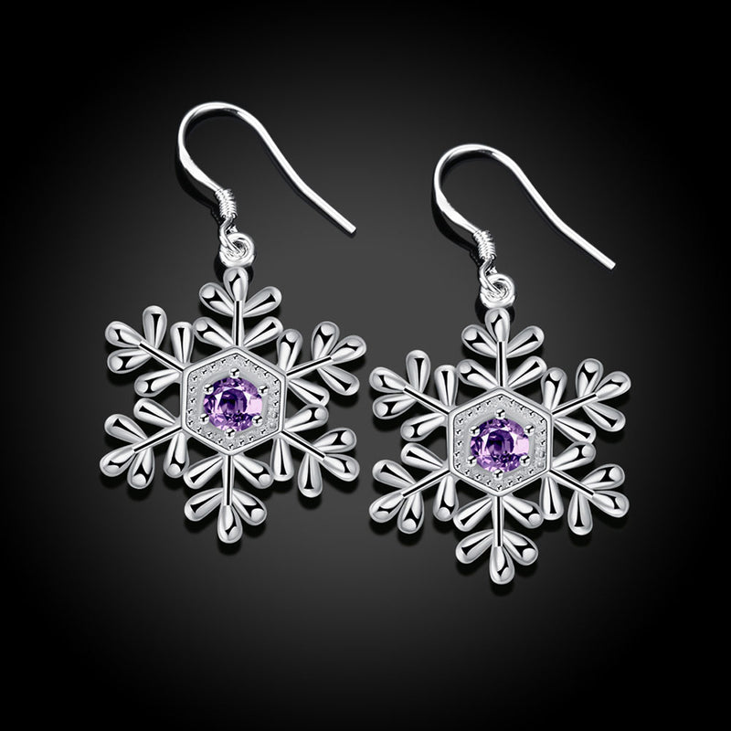 Swarovski Crystal Amethyst Snowflake Drop Earring in 18K White Gold Plated