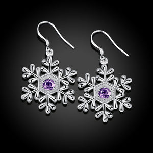 Austrian Crystal Amethyst Snowflake Drop Earring in 18K White Gold Plated