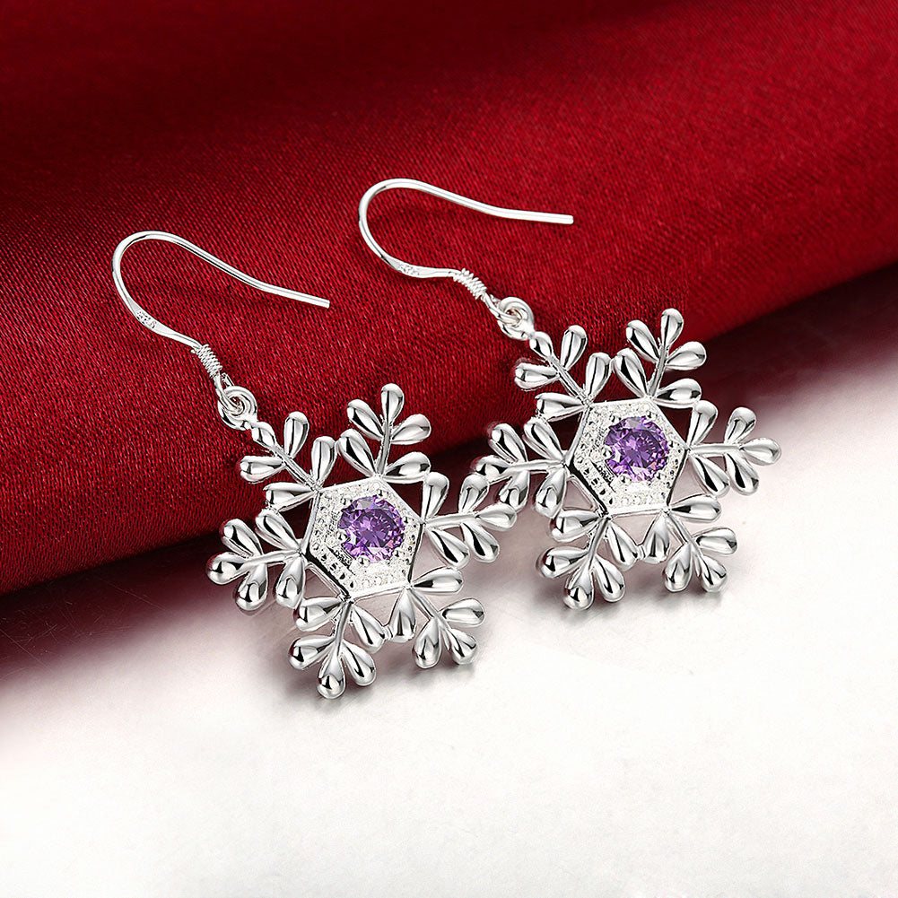 Swarovski Crystal Amethyst Snowflake Drop Earring in 18K White Gold Plated