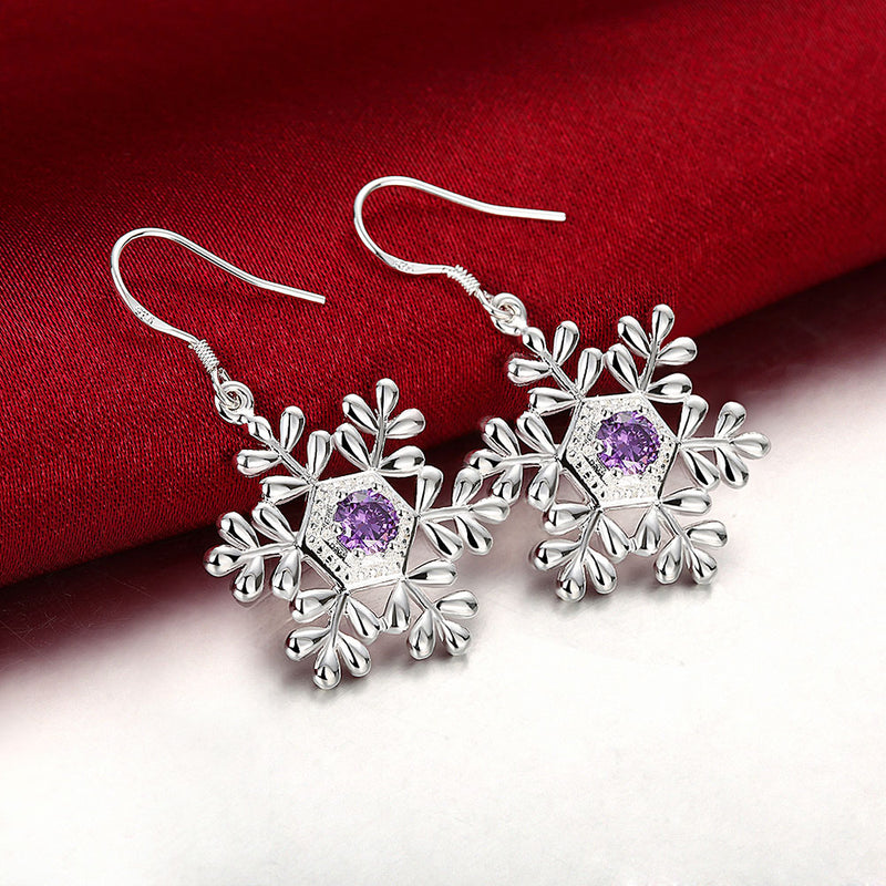 Swarovski Crystal Amethyst Snowflake Drop Earring in 18K White Gold Plated