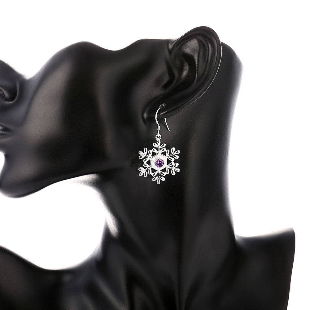 Swarovski Crystal Amethyst Snowflake Drop Earring in 18K White Gold Plated