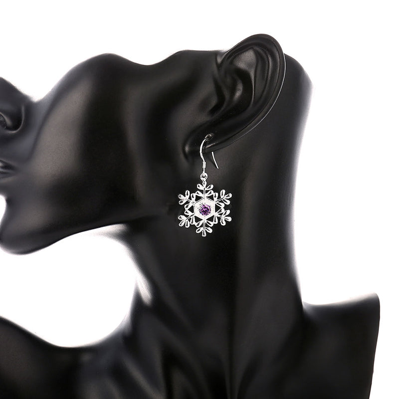 Swarovski Crystal Amethyst Snowflake Drop Earring in 18K White Gold Plated