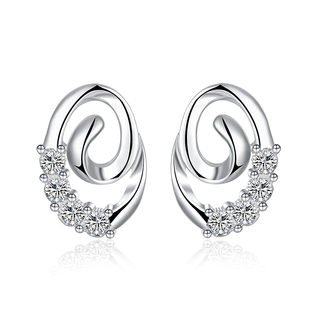 Austrian Crystal Swirl Stud Earring in 18K White Gold Plated