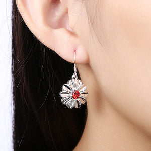 Austrian Crystal Ruby Red Stud Earring in 18K White Gold Plated