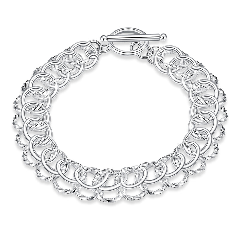 Silver Mesh Cable Toggle Clasp Bracelet