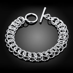 Silver Mesh Cable Toggle Clasp Bracelet