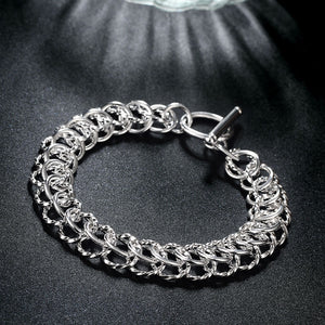 Silver Mesh Cable Toggle Clasp Bracelet