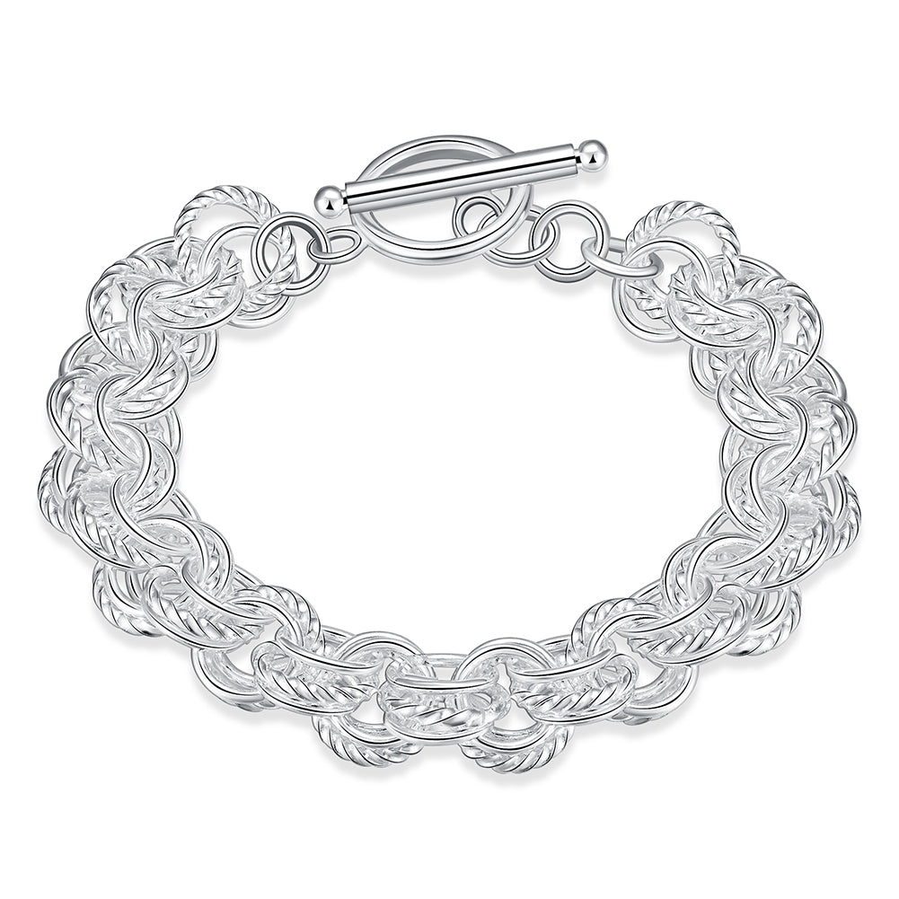 Silver Duo Mesh Knot Toggle Clasp Bracelet