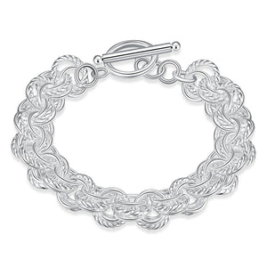 Silver Duo Mesh Knot Toggle Clasp Bracelet