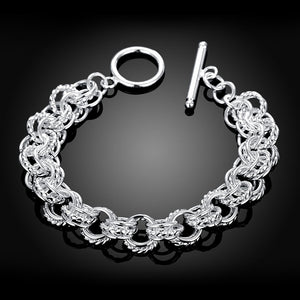 Silver Duo Mesh Knot Toggle Clasp Bracelet