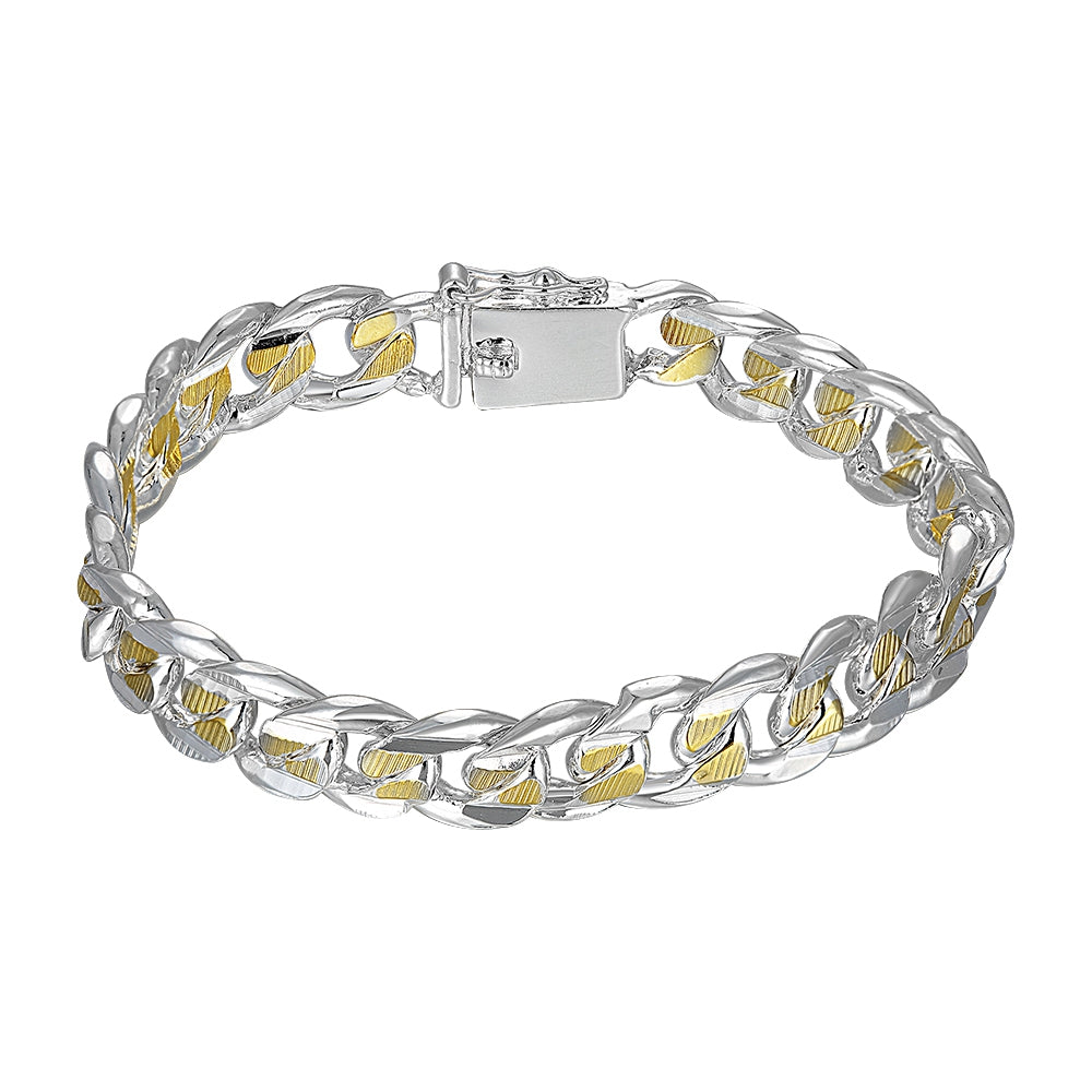 Two Tone Curb Chain Bracelet in 18K White Gold Plated