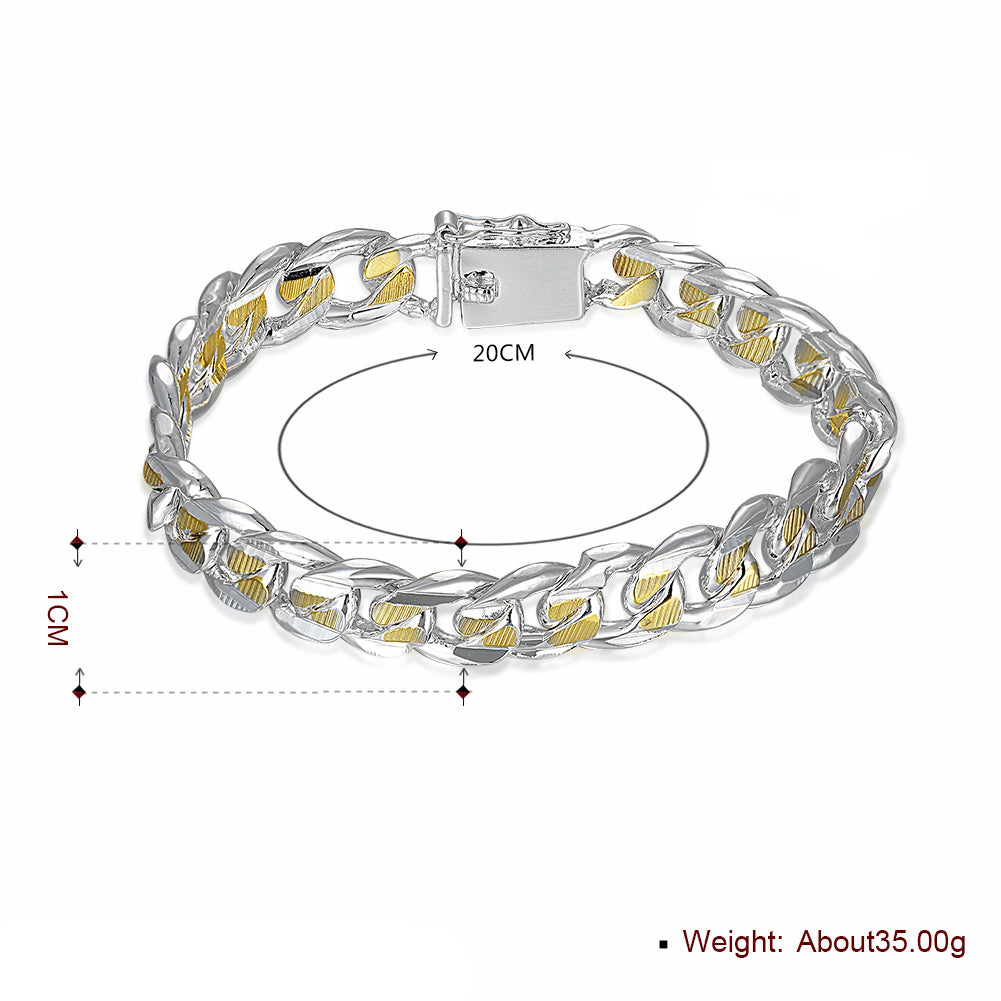 Two Tone Curb Chain Bracelet in 18K White Gold Plated