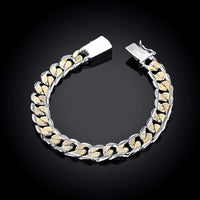 Two Tone Curb Chain Bracelet in 18K White Gold Plated