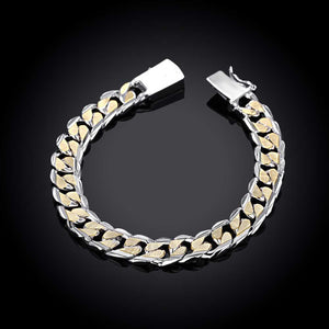 Two Tone Curb Chain Bracelet in 18K White Gold Plated