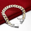 Two Tone Curb Chain Bracelet in 18K White Gold Plated